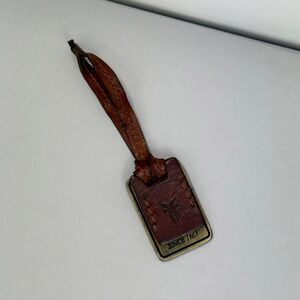 FRYE Brass & Leather Bag Loop Hangtag in Dark Brown Short